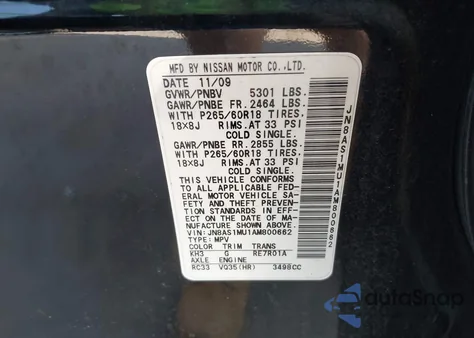 2010 Infiniti Fx35 z USA, uszkodzony, nr VIN JN8AS1MU1AM800662